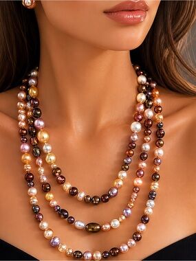 Estate Dyed Freshwater Pearl and Mother of Pearl Statement Necklace 32 inches🔥